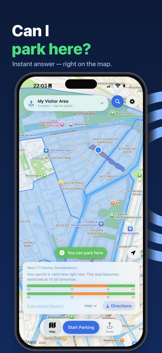 Map screen with instant parking verdict