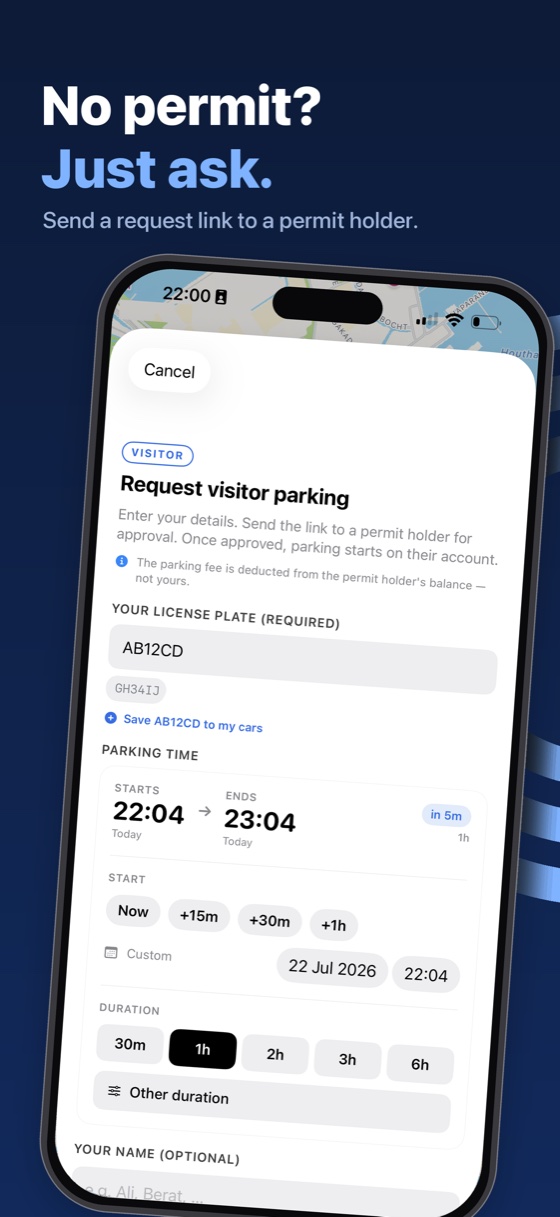 Requesting visitor parking with a link